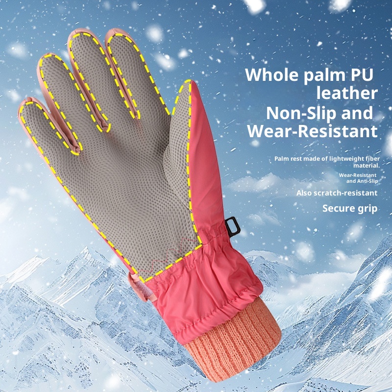 001 Kinder-Skihandschuhe, Winter, Fleece-gefüttert, dick, rutschfest, für Jungen und Mädchen, speziell für grenzüberschreitende Einsätze, wasserabweisend_voghion.com