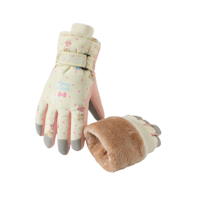 Gants de ski ActiveGo pour femmes, chauds et mignons, motif ours, coupe-vent, imperméables et résistants au froid, doublés en polaire épaisse, pour le cyclisme et les activités de plein air en extérieur. Motif ours mignon._voghion.com