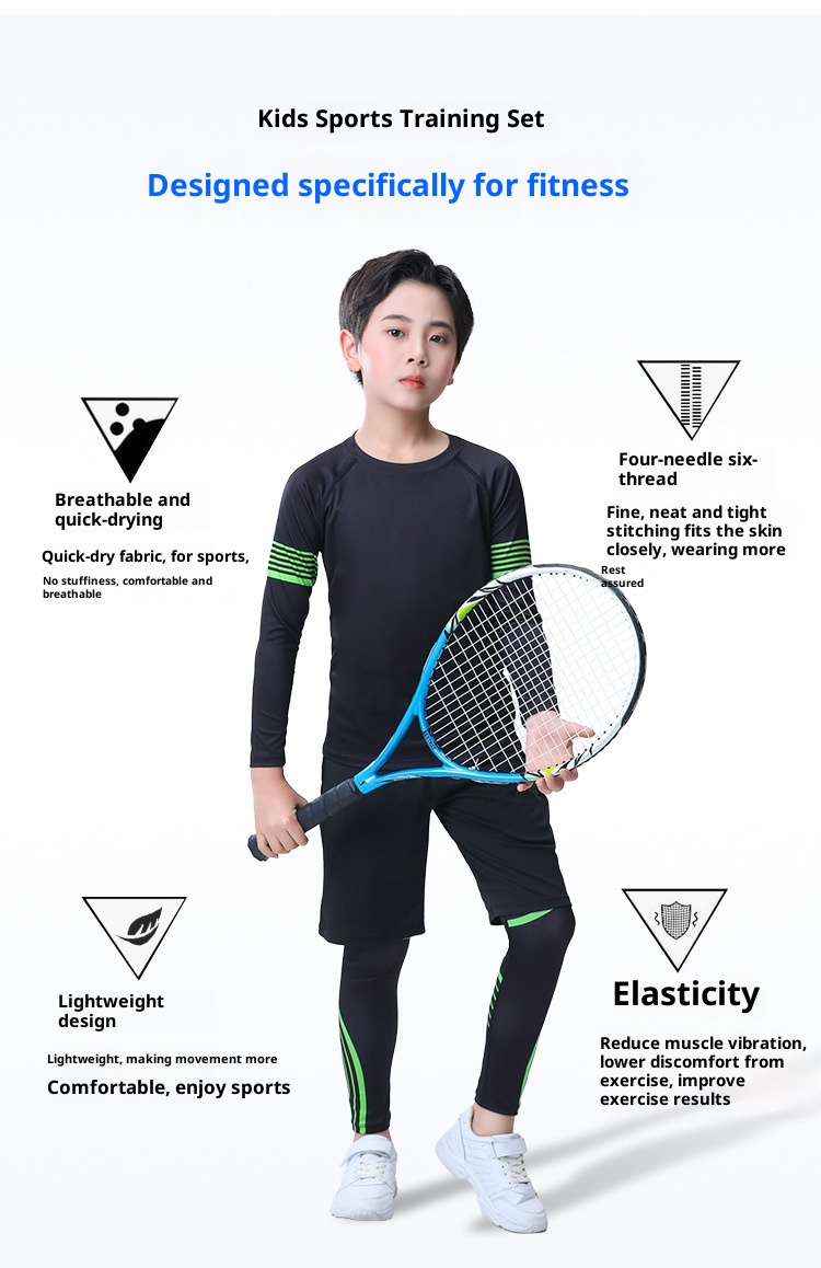 001 Children's Compression Training Suit Basketball Quick-Dry Sports Set Boys Running Fitness Yoga Thin Clothing_voghion.com