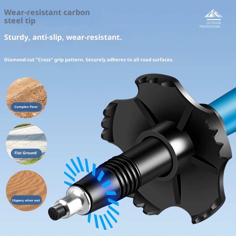 001 Ultra-light Aluminum Alloy Hiking Stick Folding Professional Outdoor Trekking Pole Five-section Anti-slip Climbing_voghion.com