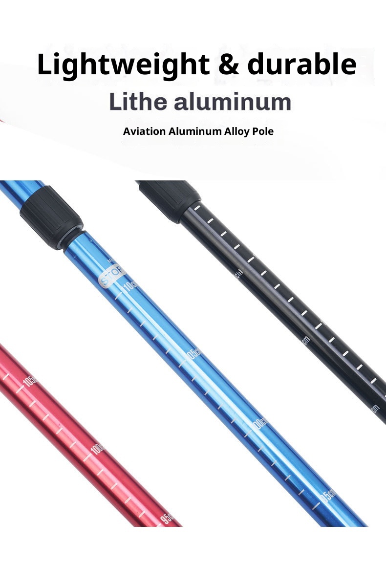 001 Bastone da passeggio retrattile da viaggio, da arrampicata, da trekking, da esterno, in lega di alluminio, multicolore, antiscivolo_voghion.com