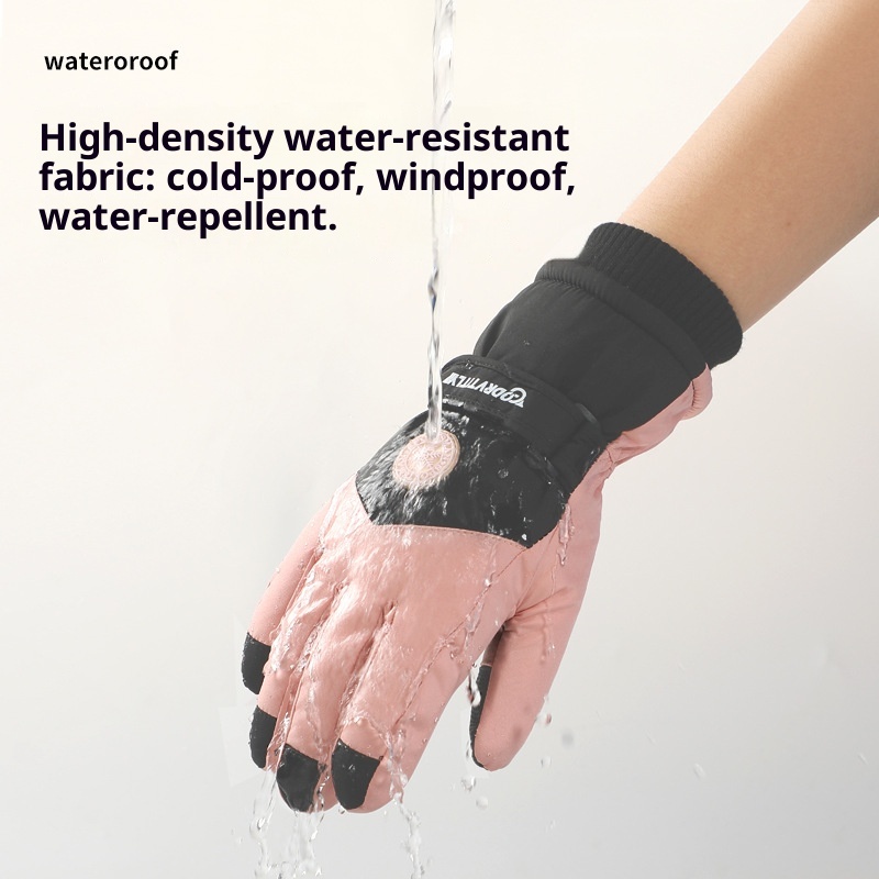 001 Touchscreen Winter Ski For Women With Anti-Lost Buckle, Outdoor Cold-Proof Thickened Fleece-Lined Cycling Warm Gloves_voghion.com