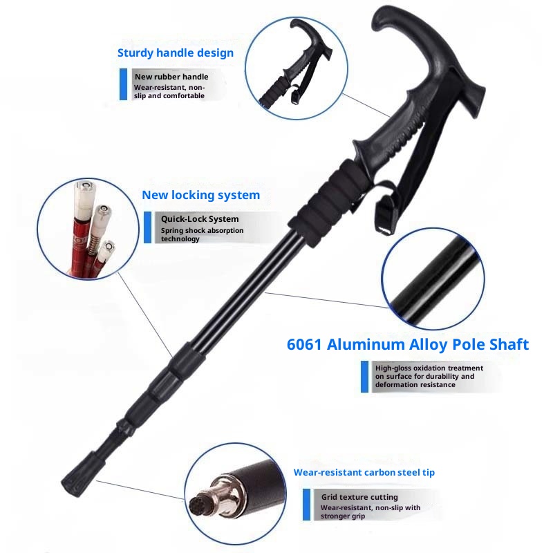 001 Outdoor Travel Climbing Multi-Functional Retractable Walking Stick Hiking Trail Three-Section Four-Section Ultra-Light_voghion.com