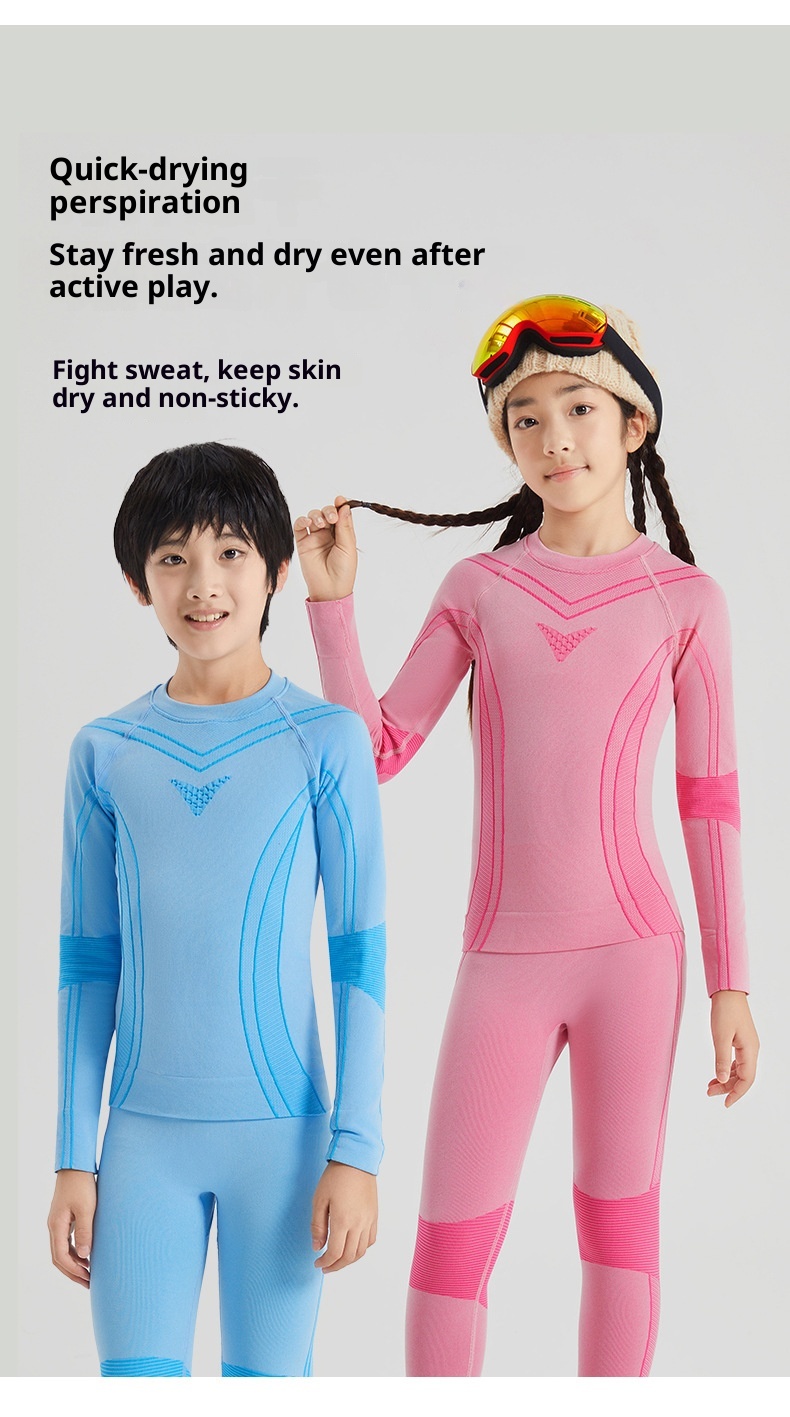 001 Cold Element Roupa Térmica Infantil de Secagem Rápida para Esqui, Conjunto de Calça e Roupa Íntima Térmica para Meninas e Meninos, Ideal para Outono e Inverno._voghion.com