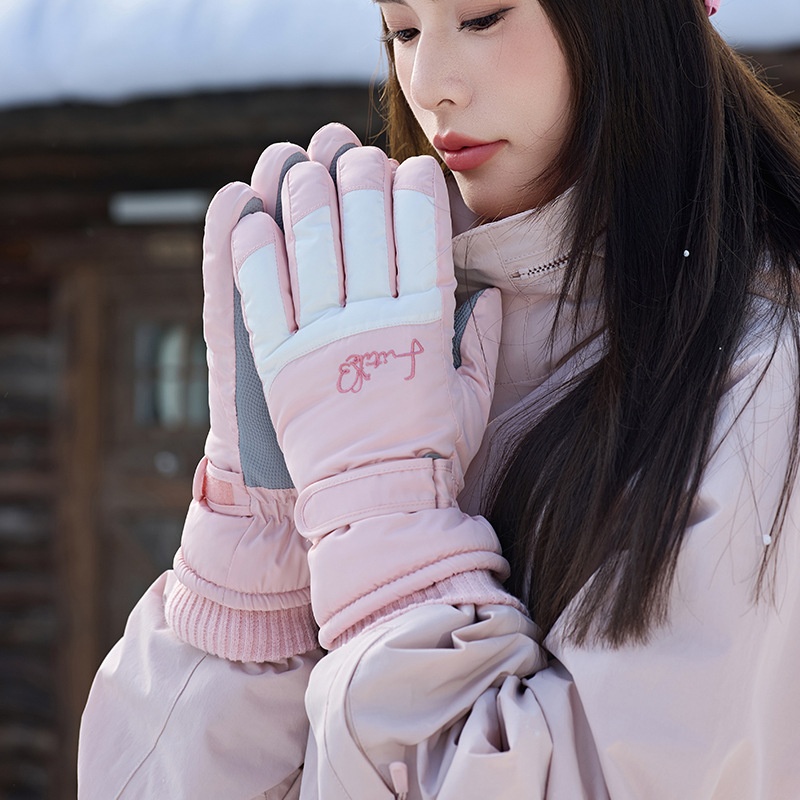 Gants de ski ActiveGo pour femmes, collection hiver 2025, doublés polaire, chauds et épais, résistants au froid, imperméables et compatibles écrans tactiles._voghion.com
