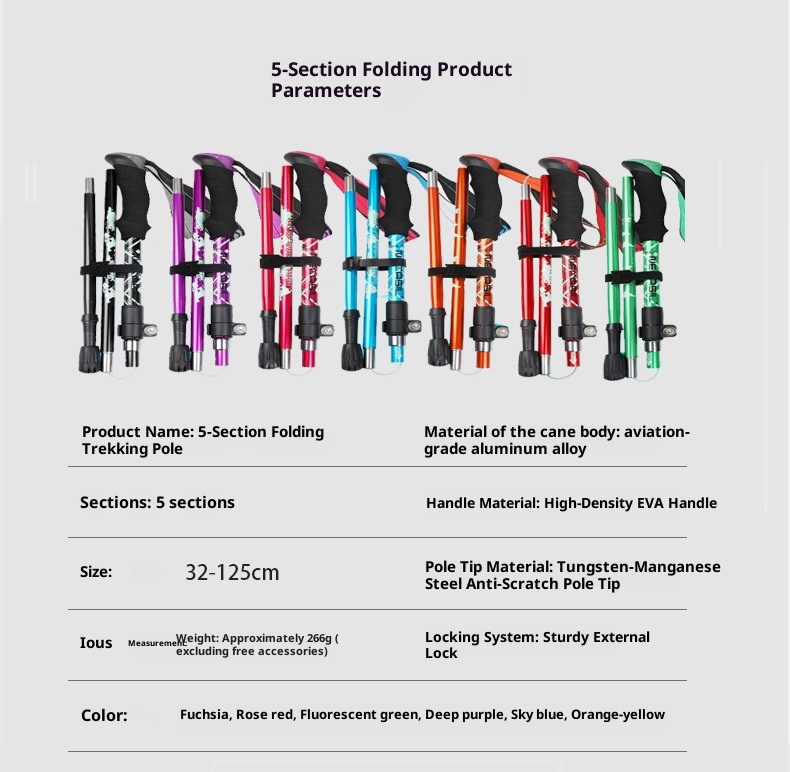 001 Multifunctional Climbing Trekking Pole Aluminum Alloy Telescopic Outdoor Lightweight Walking Stick For Hiking_voghion.com