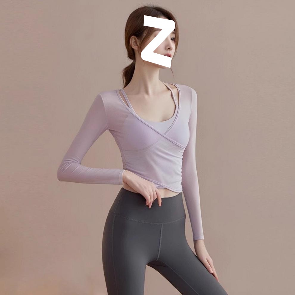 001 Completo da yoga alla moda per donna, autunno con cuscinetto per il petto, top sportivo a maniche lunghe, allenamento dimagrante e fitness_voghion.com