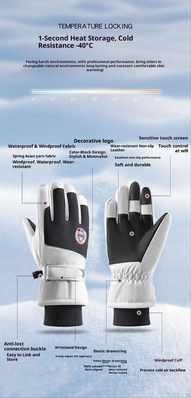 ActiveGo Ski Winter Warmth Cold Protection Thickened Anti-Slip Waterproof Outdoor Mountaineering Riding Touch Screen Warm Gloves_voghion.com
