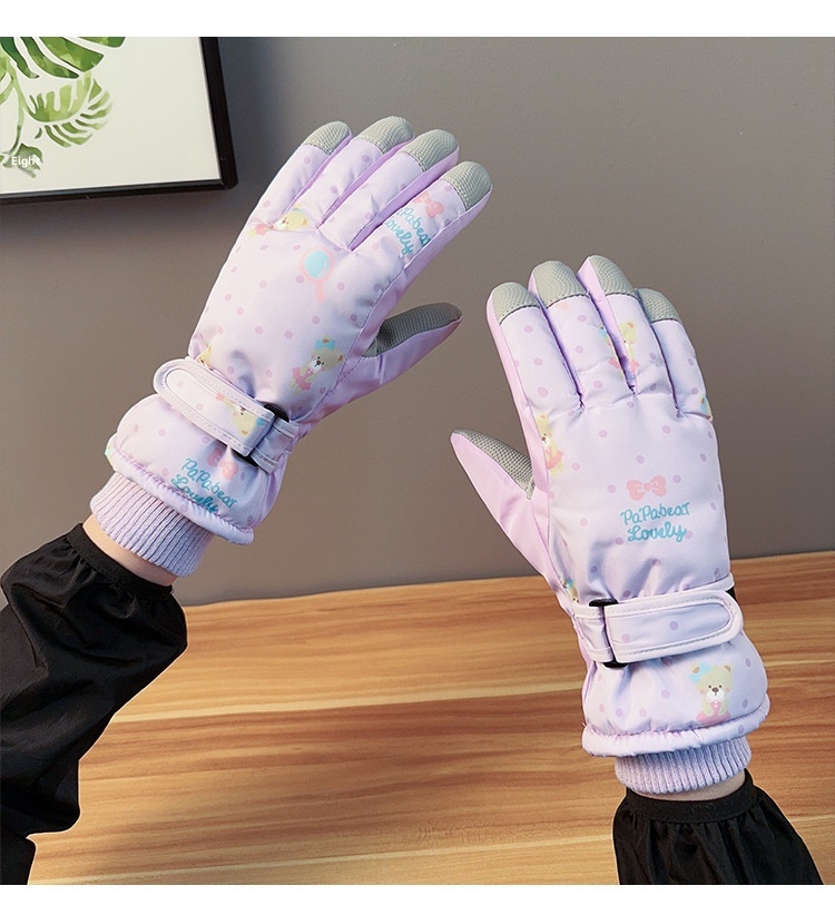 001 Warm Cute Bear Ski Gloves For Women Winter Outdoor Cycling Windproof Coldproof Fleece Lined Thickened Free Shipping_voghion.com