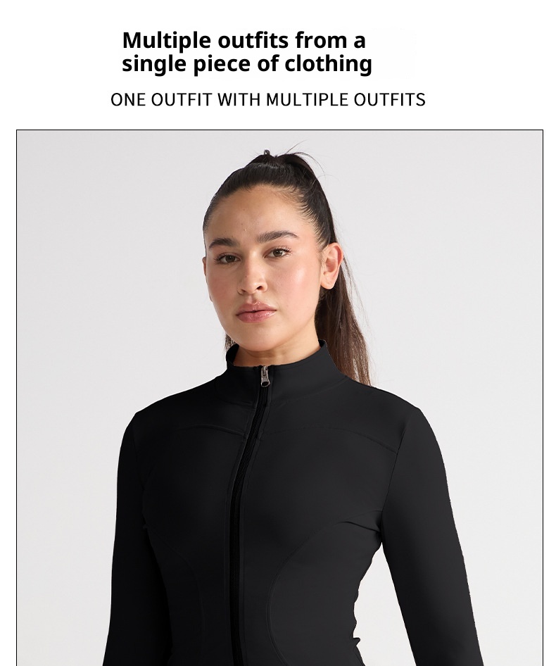 001 Giacca elasticizzata alta Abbigliamento fitness Top Autunno Inverno Collo alto Cerniera Abbigliamento sportivo Corsa Slim Fit Manica lunga Yoga_voghion.com