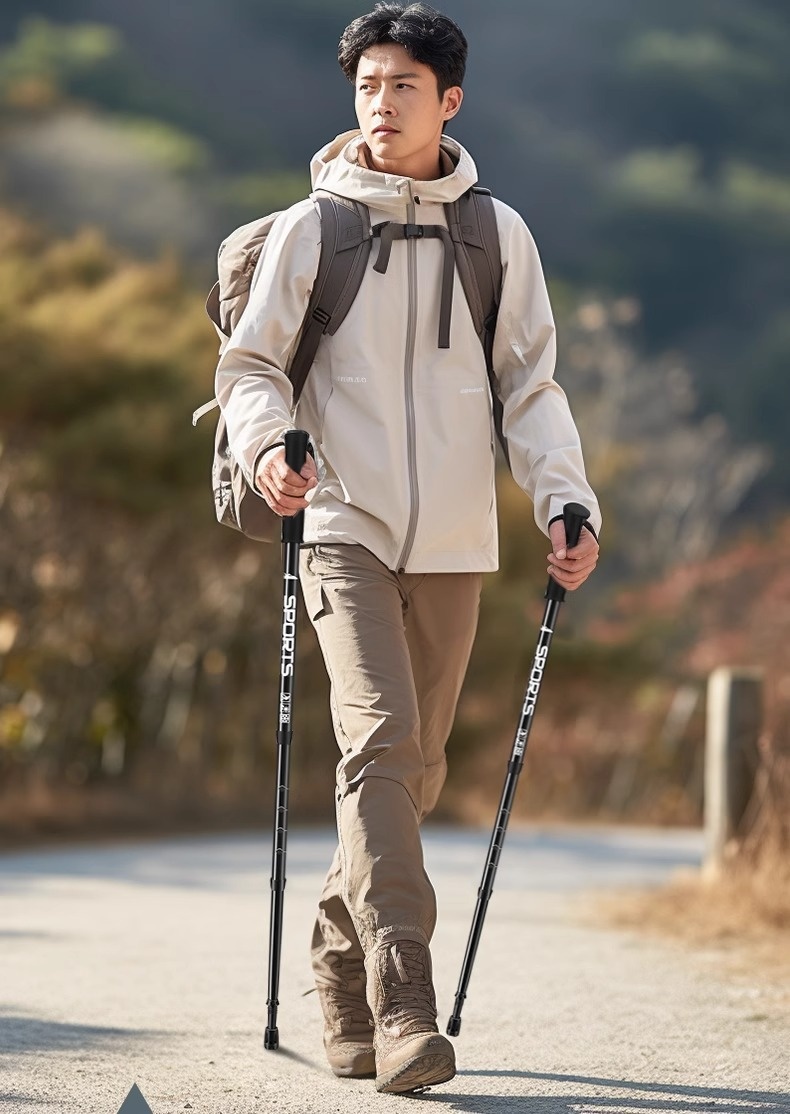 001 Aluminum Alloy Three-Section Straight Handle Trekking Pole Telescopic Walking Stick Professional Outdoor Hiking Cane_voghion.com