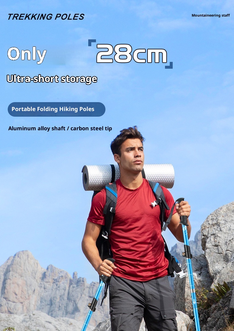 001 Ultra-light Aluminum Alloy Hiking Stick Folding Professional Outdoor Trekking Pole Five-section Anti-slip Climbing_voghion.com