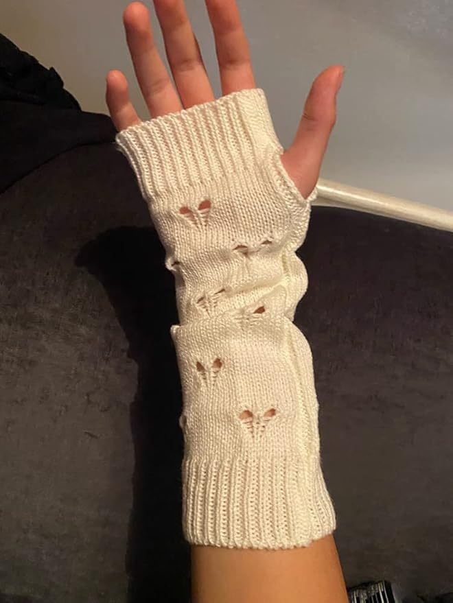 001 Heart-shaped Knitted Gloves Autumn Winter New Style Warm Arm Warmers Mid-length Ski Half-finger Wrist Guards Sleeves_voghion.com