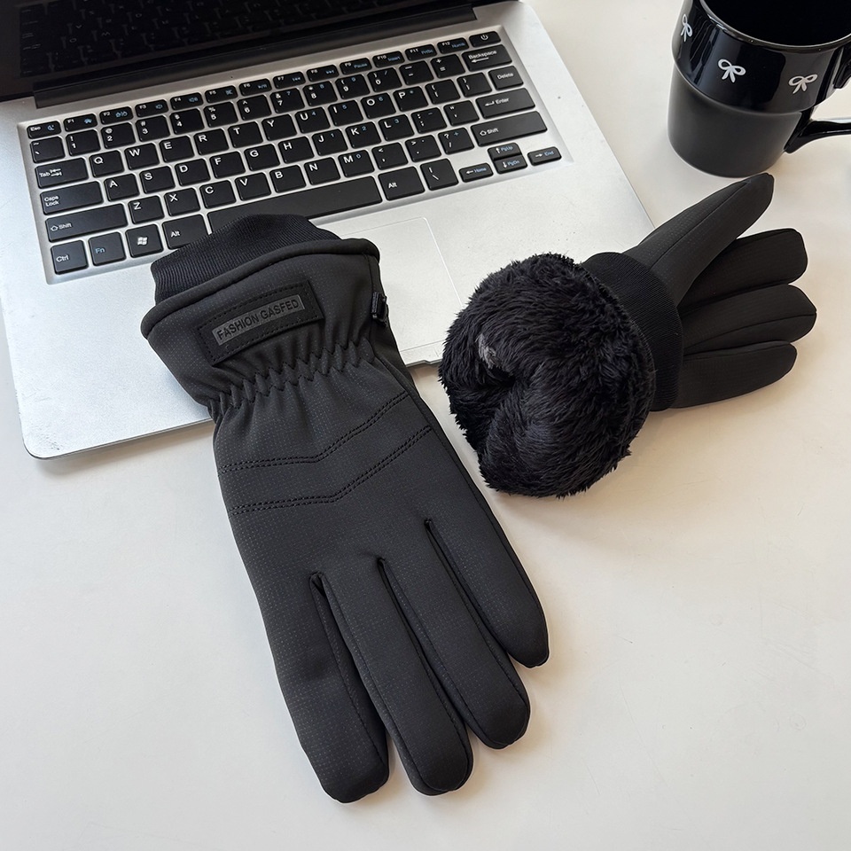 Gants de cyclisme pour couple, grande taille, hiver, imperméables au froid, double couche polaire épaisse, coupe-vent, compatibles avec les écrans tactiles, doigts entiers, pour activités de plein air._voghion.com