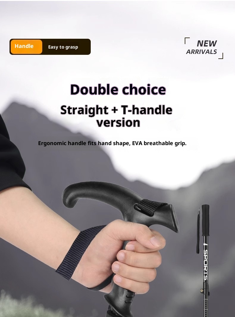 001 Aluminum Alloy Three-Section Straight Handle Trekking Pole Telescopic Walking Stick Professional Outdoor Hiking Cane_voghion.com