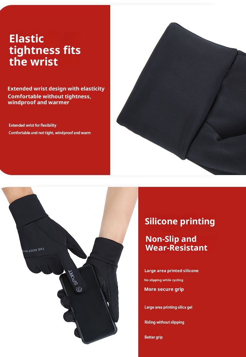 001 Outdoor Men's Cycling Cationic Thermal Touchscreen Fleece Lined Thickened Windproof Water-Resistant Sports Ski Gloves_voghion.com