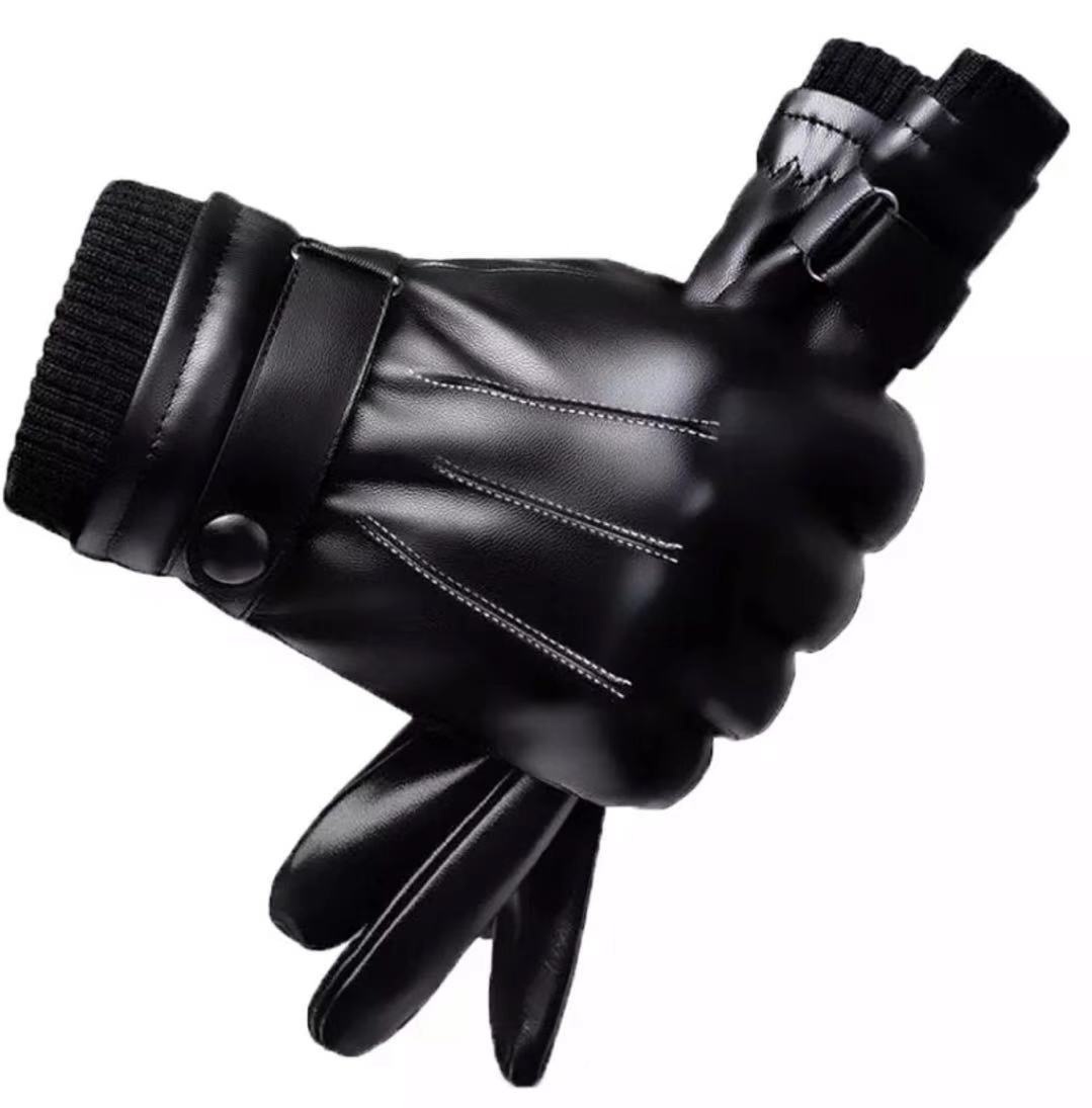 001 Warm Touchscreen Leather For Men Winter Outdoor Windproof Cold-Proof Cycling Fleece-Lined Thickened Motorcycle Gloves_voghion.com
