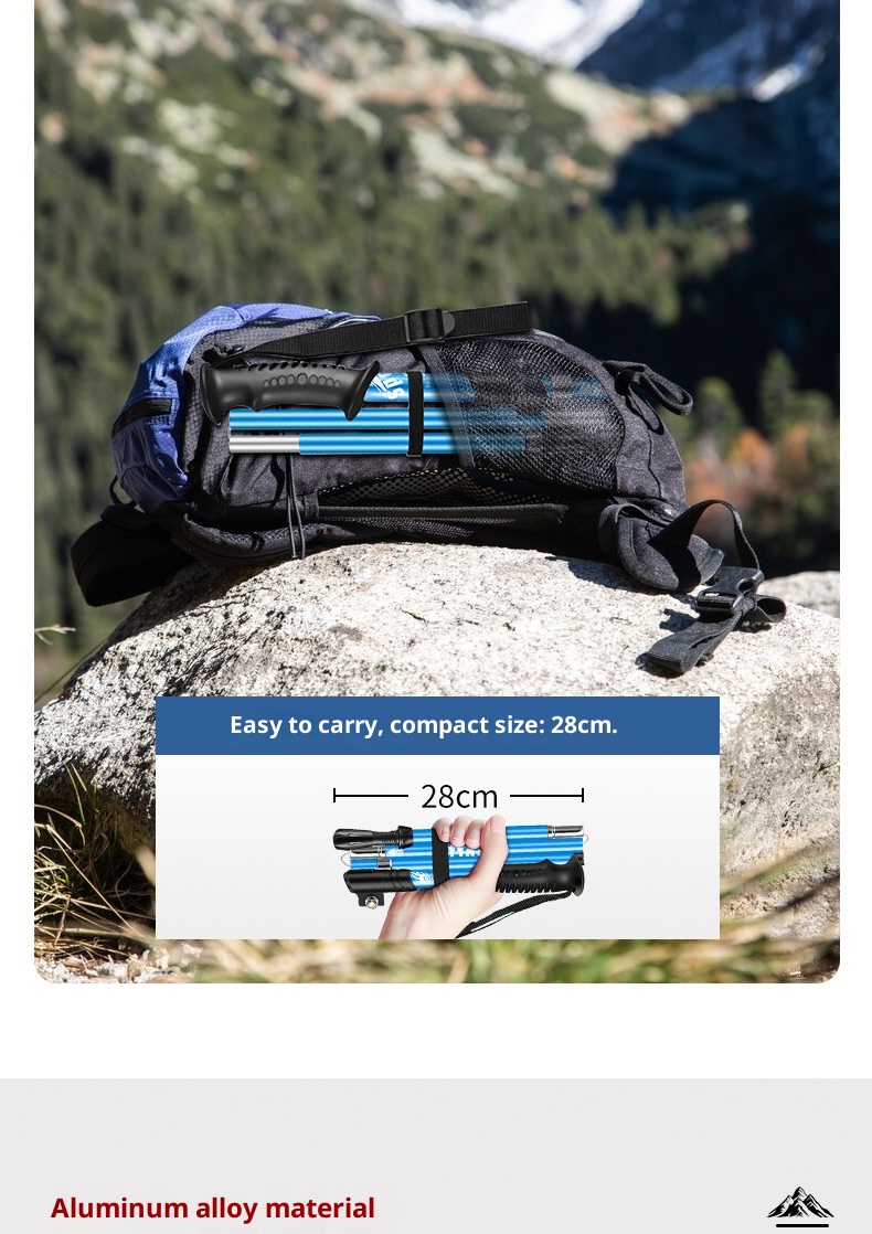 001 Ultra-light Aluminum Alloy Hiking Stick Folding Professional Outdoor Trekking Pole Five-section Anti-slip Climbing_voghion.com