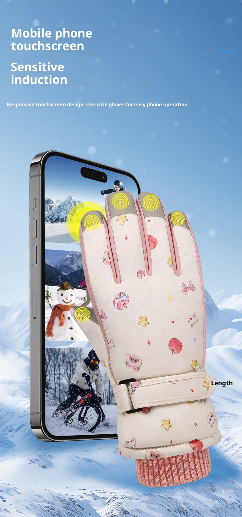 ActiveGo Cute Cat Ski Gloves For Women Winter Split Finger Outdoor Riding Windproof Waterproof Coldproof Fleece Lined Thickened_voghion.com