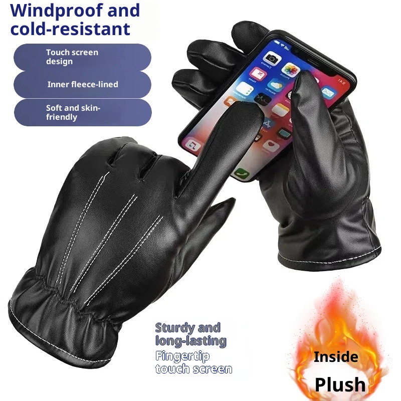 001 Winter Ski Men Touch Screen Motorcycle Fleece-lined Warm Thickened Waterproof Windproof Cold Women Riding Gloves_voghion.com