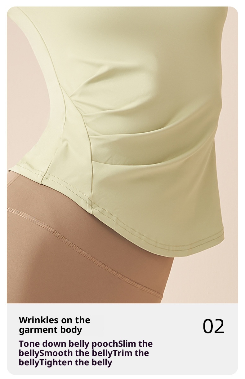 001 Juyitang Top sportivo da corsa da donna, con scollo a V, a maniche corte, ad asciugatura rapida, con arricciature, stile fitness, quasi invisibile_voghion.com