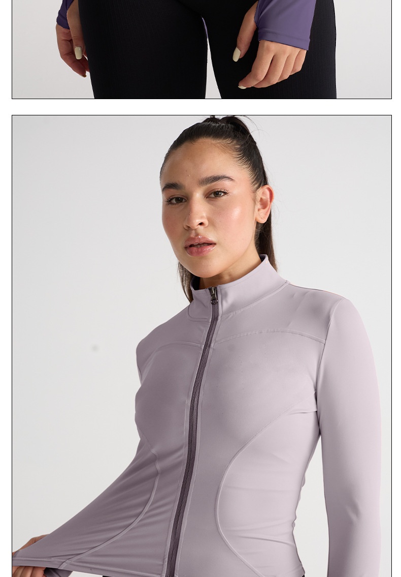 001 Giacca elasticizzata alta Abbigliamento fitness Top Autunno Inverno Collo alto Cerniera Abbigliamento sportivo Corsa Slim Fit Manica lunga Yoga_voghion.com