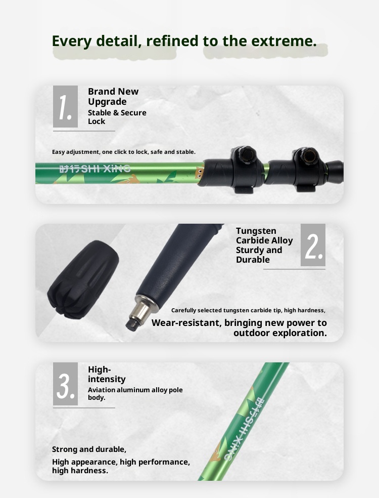 001 Children's Trekking Pole Three-Section Telescopic Foldable Walking Stick Aluminum Alloy Ultra-Light Portable Outdoor_voghion.com