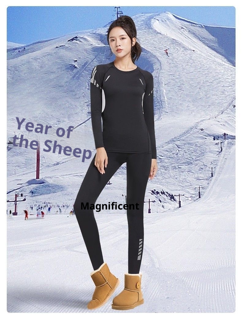 001 Intimo termico da sci da donna ad asciugatura rapida, in pile invernale, per escursioni all'aperto, strato di base, set sportivo_voghion.com