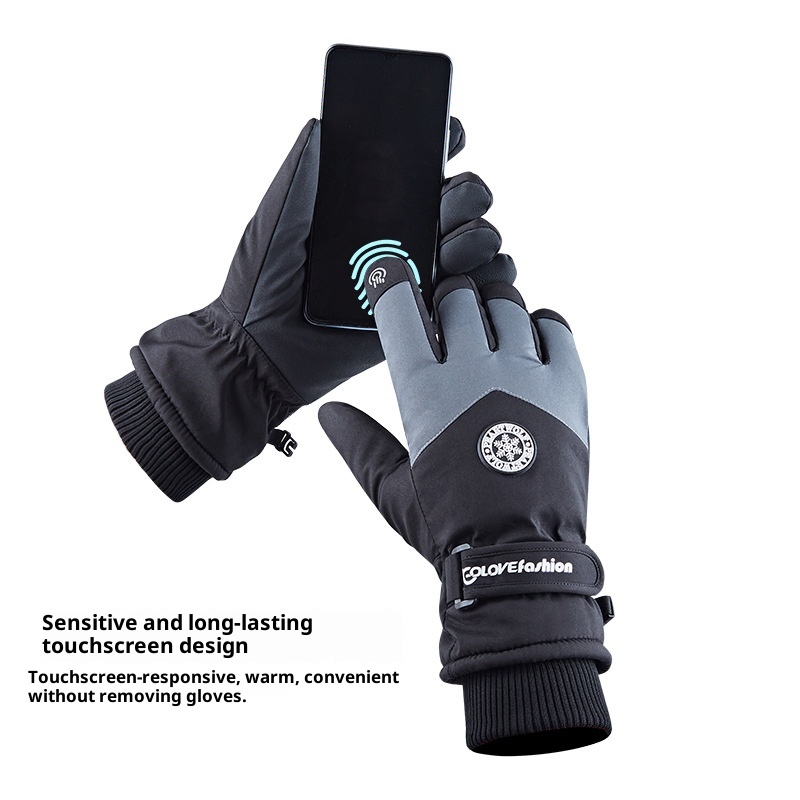 ActiveGo Fleece-Lined Thickened Winter Ski Outdoor Cycling Warm Touchscreen Non-Slip Unisex Lamb Wool Gloves_voghion.com
