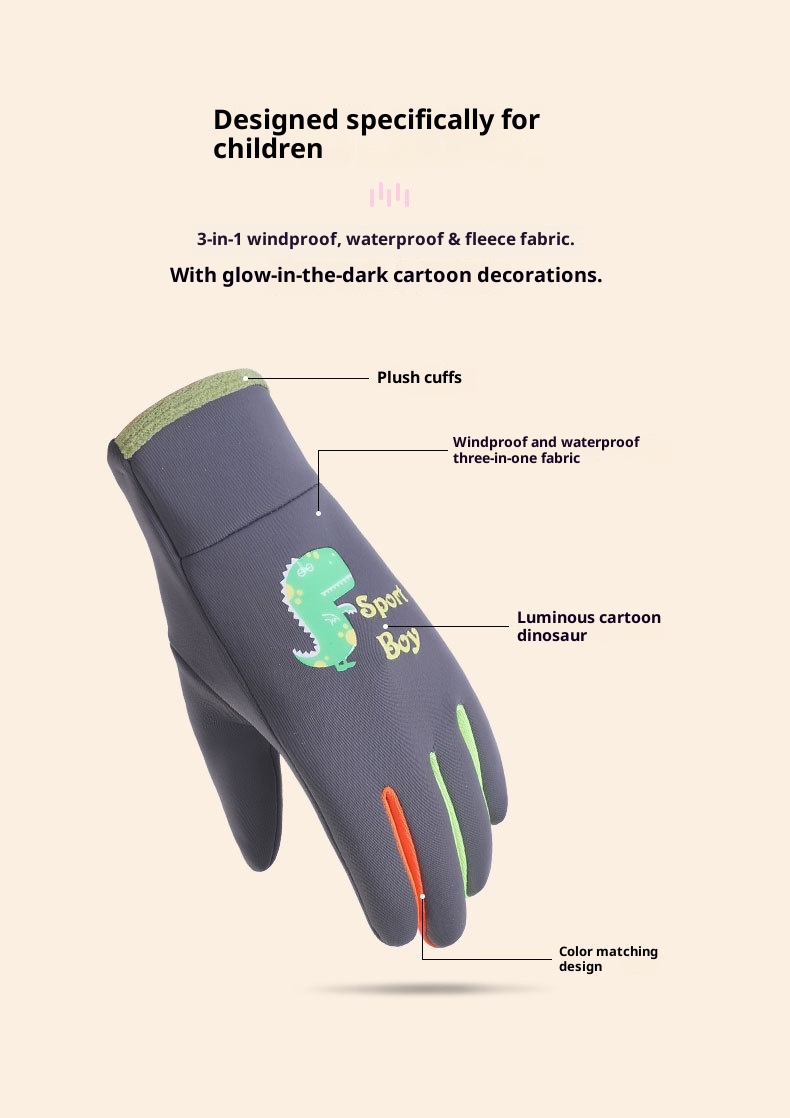 001 Winter Children's Warm Gloves Windproof Water-Resistant Boys And Girls Skiing Snow Play Fleece-Lined Cycling Outdoor_voghion.com