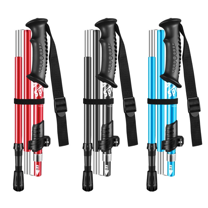 001 Ultra-light Aluminum Alloy Hiking Stick Folding Professional Outdoor Trekking Pole Five-section Anti-slip Climbing_voghion.com