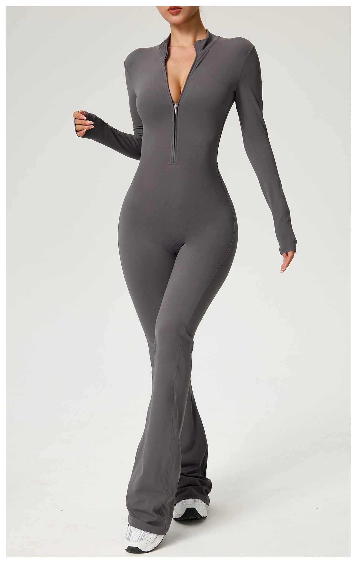 001 Cross-Border Zipper Cloud Feel Long Sleeve Yoga Jumpsuit High-Intensity Fitness Sports One-Piece Tight-Fitting_voghion.com