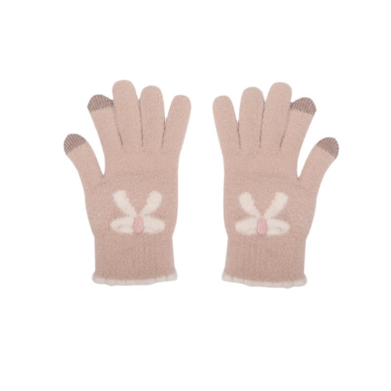 001 Frostschutz-Handschuhe für Damen, Winter, Fleece-gefüttert, warm, Touchscreen-fähig, fingerlos, Fahrradhandschuhe, gestrickt, Schleife, Plüsch, Seeblau_voghion.com