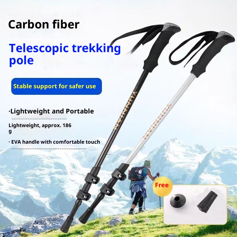 001 Fiber Trekking Pole Professional Climbing Outdoor Walking Carbon Ultra-light Telescopic Anti-slip Stick For Children_voghion.com