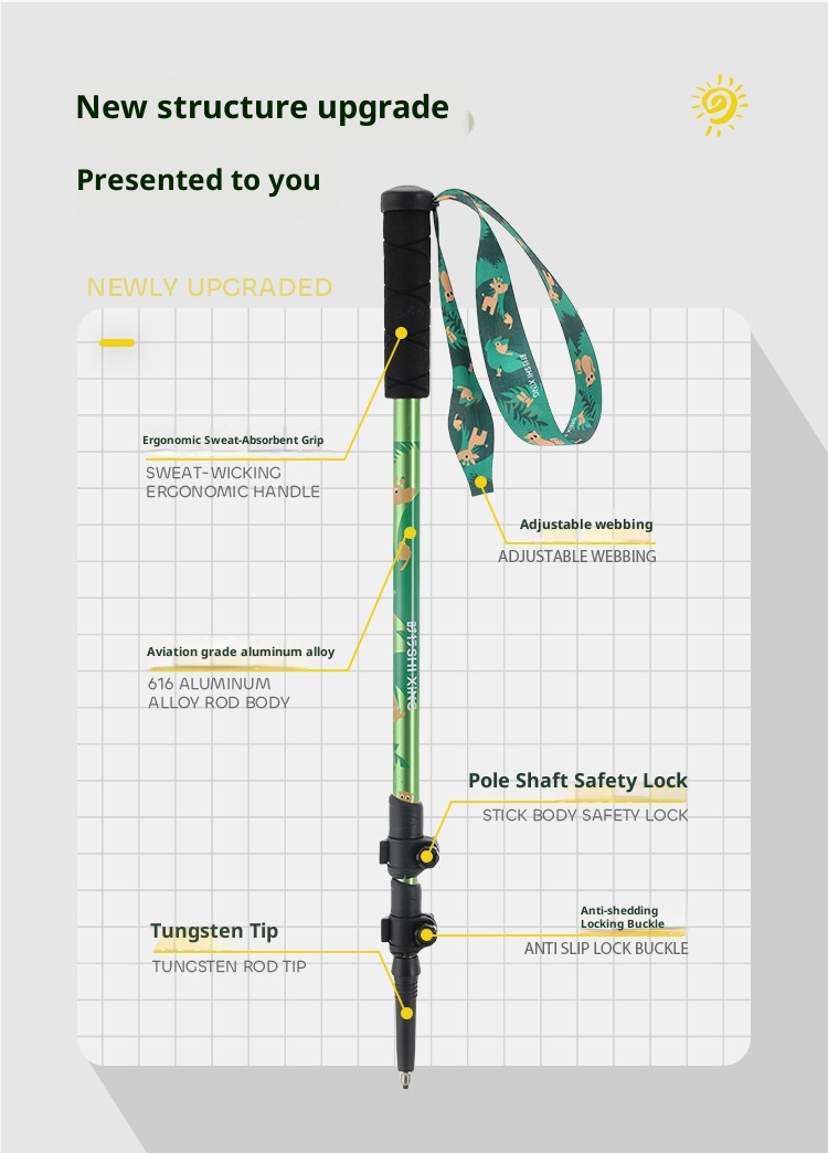 001 Children's Trekking Pole Three-Section Telescopic Foldable Walking Stick Aluminum Alloy Ultra-Light Portable Outdoor_voghion.com