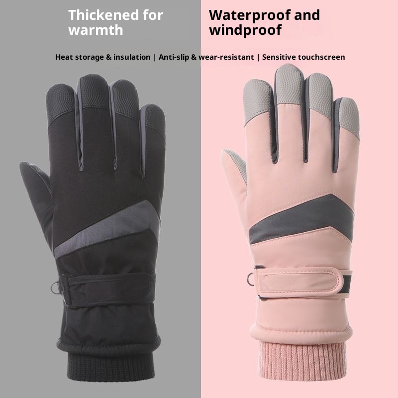 001 Herren Winter-Skihandschuhe mit Touchscreen, wasserdicht, winddicht, warm, mit Fleece gefüttert, kältebeständig, für Outdoor-Aktivitäten wie Radfahren und Bergsteigen_voghion.com