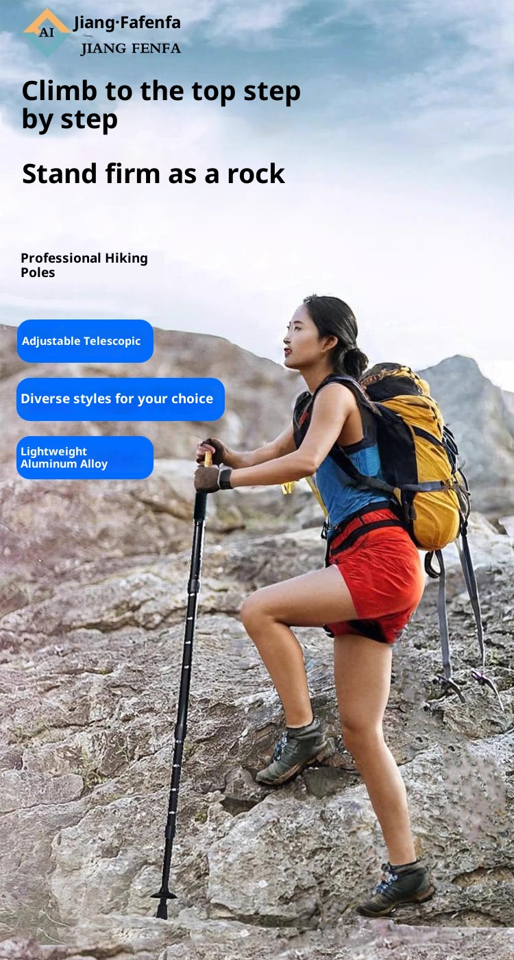 001 Bastone da trekking telescopico da viaggio, da escursionismo, da arrampicata, da esterno, in lega di alluminio, all'ingrosso_voghion.com