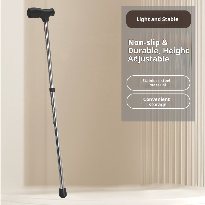 001 Bastone da passeggio telescopico antiscivolo regolabile per esterni in acciaio inossidabile per uso domestico per anziani disponibile all'ingrosso_voghion.com