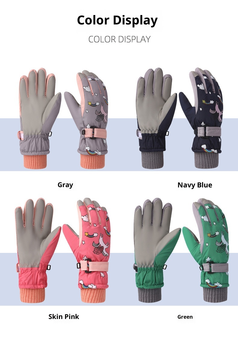 001 Kinder-Skihandschuhe, Winter, Fleece-gefüttert, dick, rutschfest, für Jungen und Mädchen, speziell für grenzüberschreitende Einsätze, wasserabweisend_voghion.com