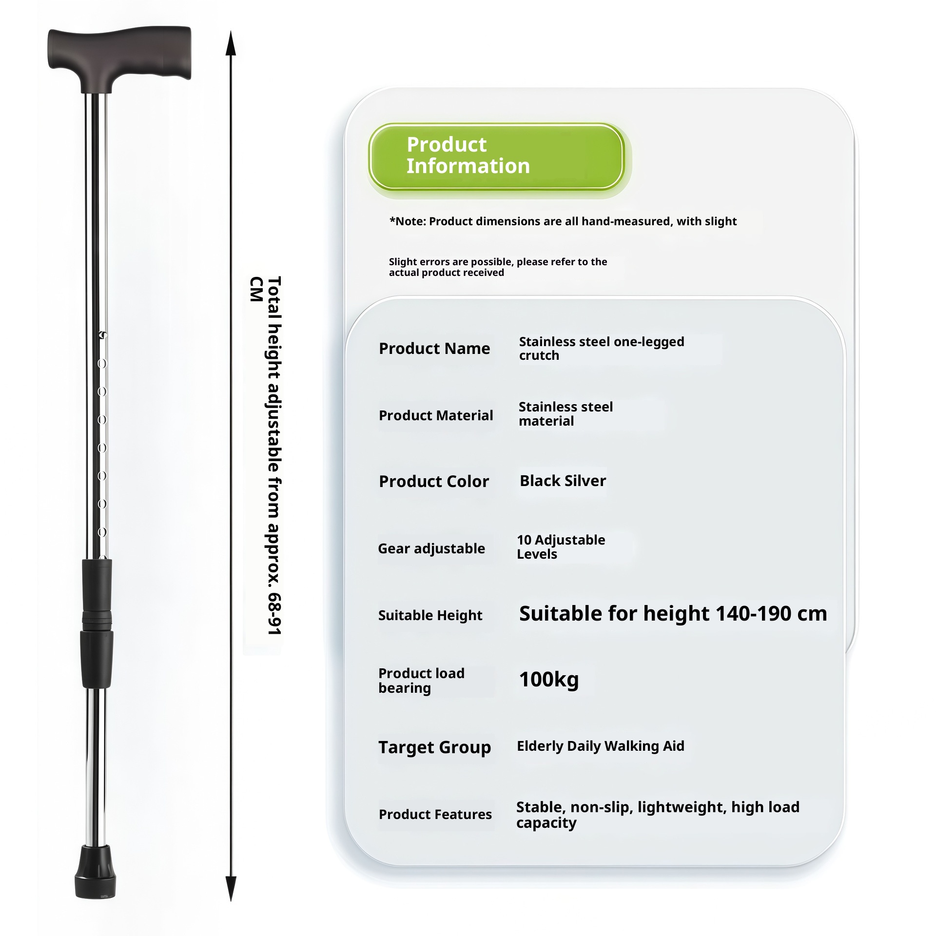 001 Bastone da passeggio telescopico regolabile in lega di alluminio in acciaio inossidabile antiscivolo per anziani_voghion.com