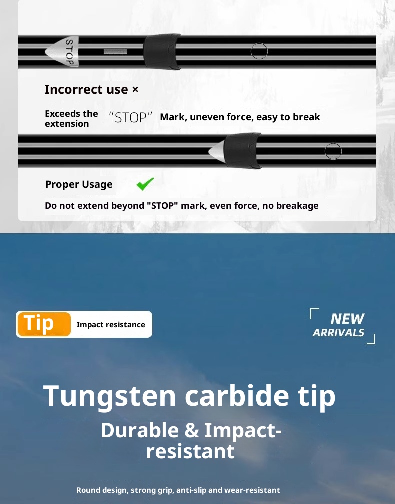 001 Aluminum Alloy Three-Section Straight Handle Trekking Pole Telescopic Walking Stick Professional Outdoor Hiking Cane_voghion.com