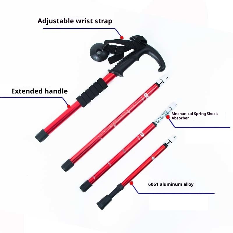001 Outdoor Travel Climbing Multi-Functional Retractable Walking Stick Hiking Trail Three-Section Four-Section Ultra-Light_voghion.com