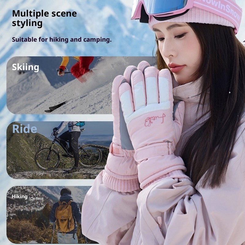 Gants de ski ActiveGo pour femmes, collection hiver 2025, doublés polaire, chauds et épais, résistants au froid, imperméables et compatibles écrans tactiles._voghion.com
