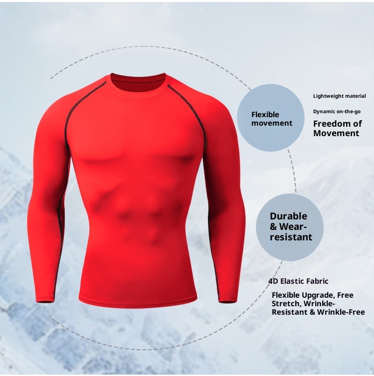 001 Completo sportivo foderato in pile per uomo, autunno inverno, per attività all'aperto, sci, corsa, asciugatura rapida, strato di base termico attillato_voghion.com