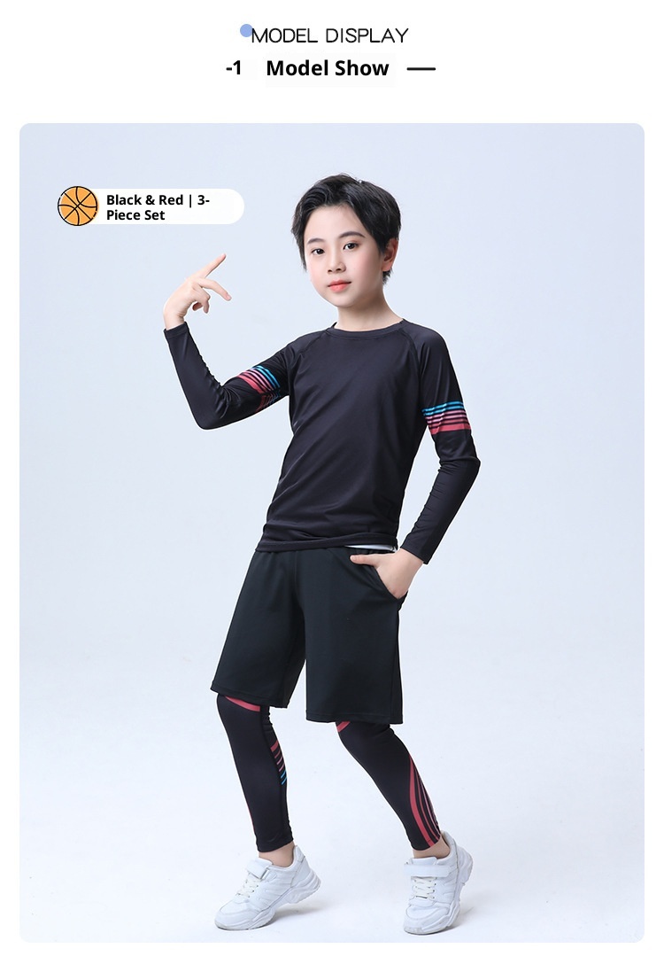 001 Children's Compression Training Suit Basketball Quick-Dry Sports Set Boys Running Fitness Yoga Thin Clothing_voghion.com