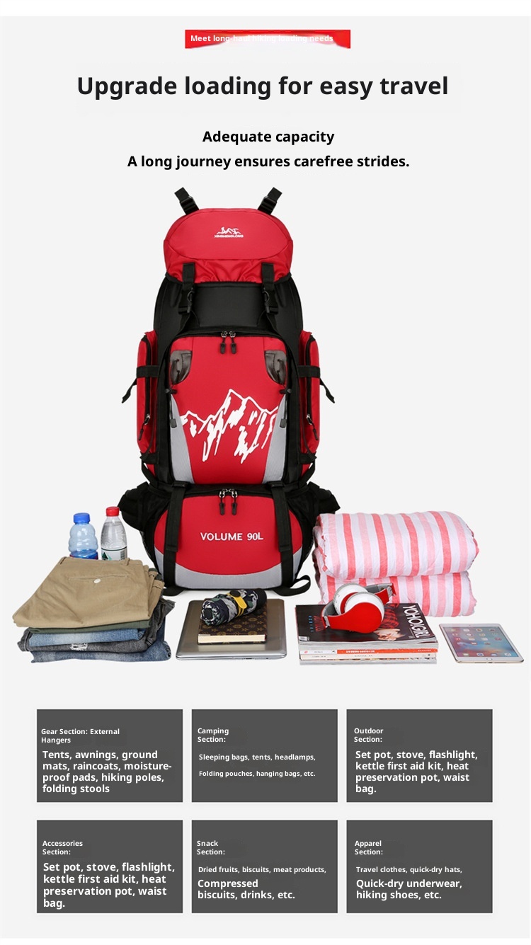 Sac à dos de randonnée extérieur pour hommes et femmes, grande capacité, léger, à double bandoulière, imperméable, 90 L_voghion.com