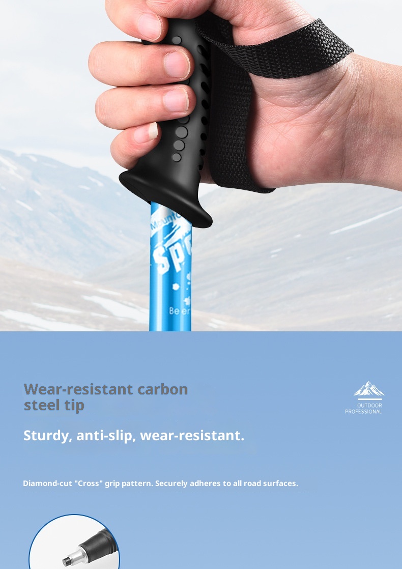 001 Ultra-light Aluminum Alloy Hiking Stick Folding Professional Outdoor Trekking Pole Five-section Anti-slip Climbing_voghion.com