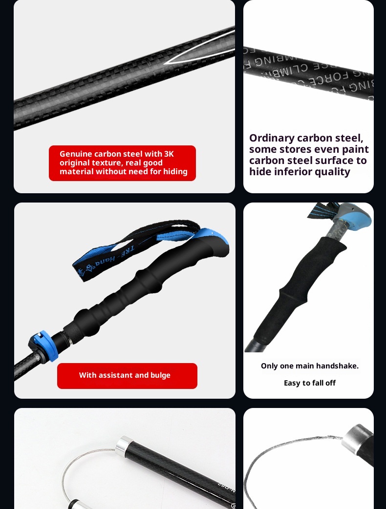 001 Fiber Teleskop-Falt-Trekkingstock für Damen und Herren, rutschfest, Wanderstock aus Carbonlegierung mit Stoßdämpfung_voghion.com