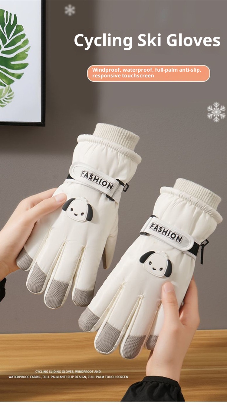 001 Weiße Skihandschuhe von Pochacco für Herbst und Winter: Warm, Touchscreen-geeignet, kälte- und wasserdicht, mit Fleece gefüttert, dick gefüttert, ideal zum Reiten im Freien._voghion.com
