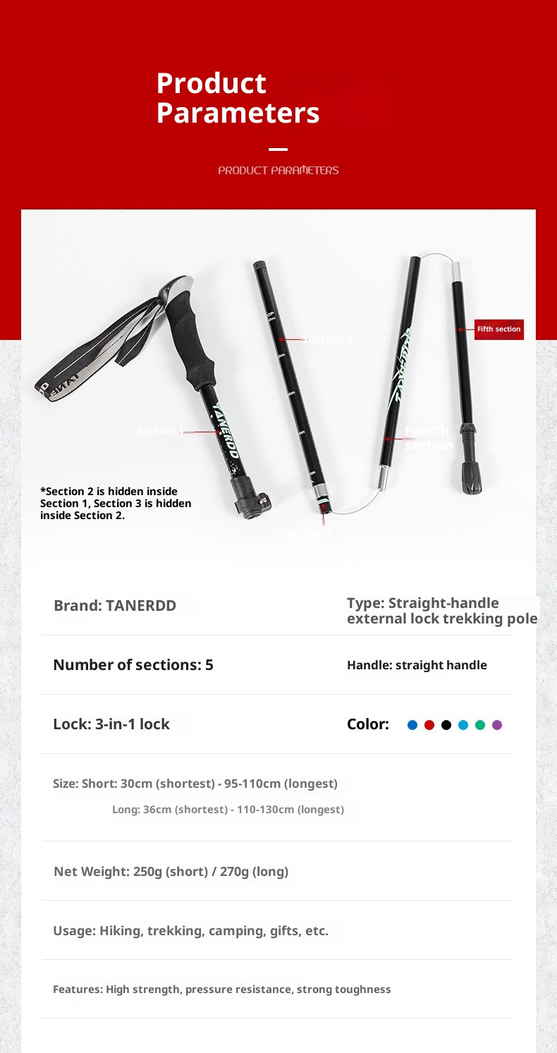 001 Bastone da passeggio telescopico corto ultraleggero pieghevole in lega di alluminio per escursionismo all'aperto all'ingrosso_voghion.com